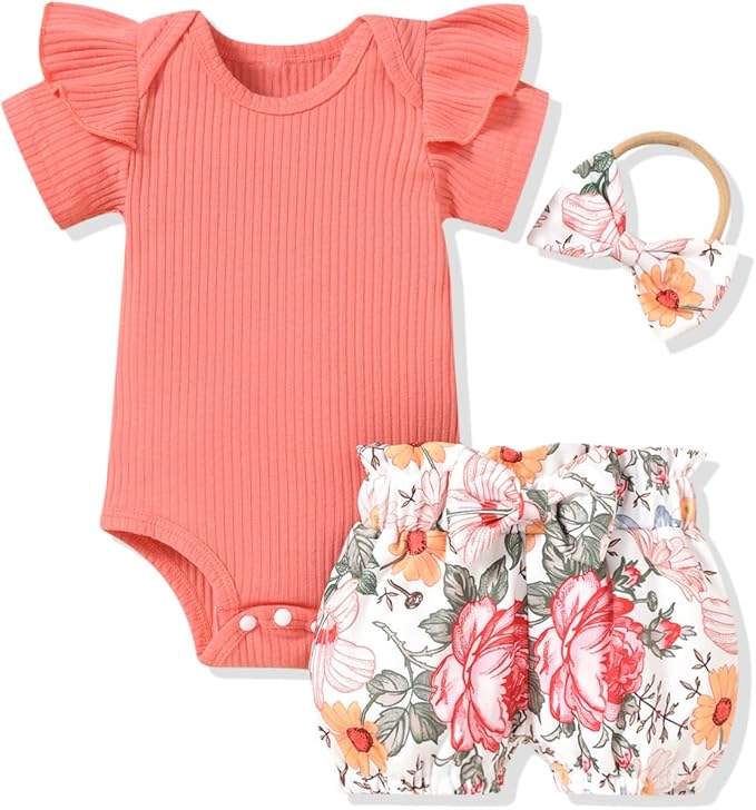 Aalizzwell Baby Girls Ribbed Bodysuit Bloomer Shorts Outfits Summer Clothes