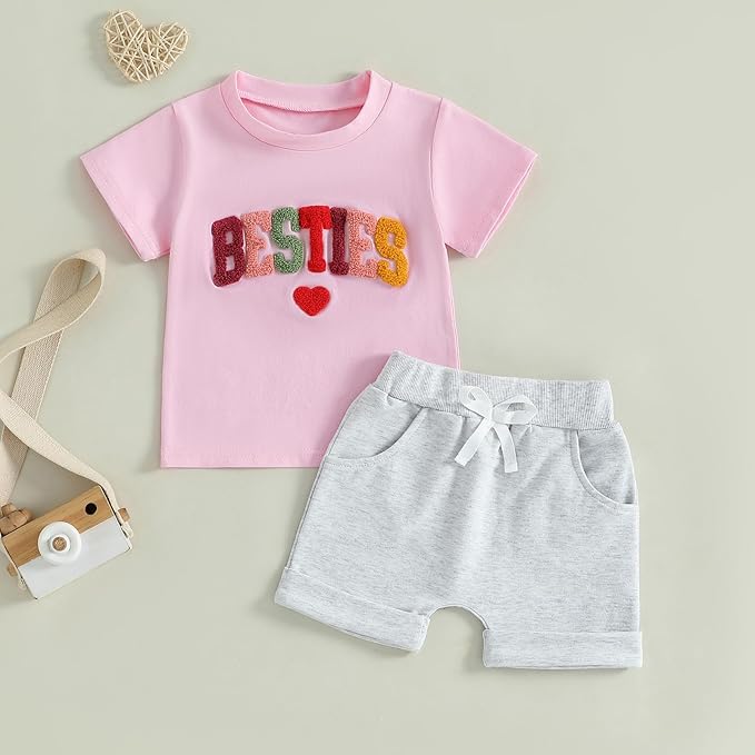 Douhoow Baby Girl Outfits Letter Print Short Sleeve Baby Girl Tops and Toddler Shorts 2 Pcs Girls Summer Clothes