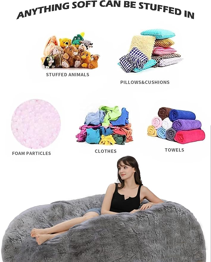 Bean Bag Chairs for Kids Comfy Fluffy Big Joe Bean Bag Chair Cover Without Filler Round Sofa Chairs for Bedroom Living Room Decor, 5FT, Orange