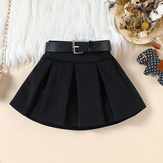 Fernvia Toddler Baby Girl Fall Winter Skirt Set Turtleneck Ribbed Long Sleeve T-Shirt Top & Plaid Skirts Dress 2Pcs Outfits