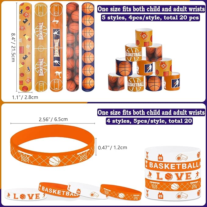 40 Pieces Basketball Party Favors, Basketball Silicone Wristbands Basketball Toy Bracelets for Basketball Game Day Teens Birthday Basketball Theme Party Basketball Team Awards Presents