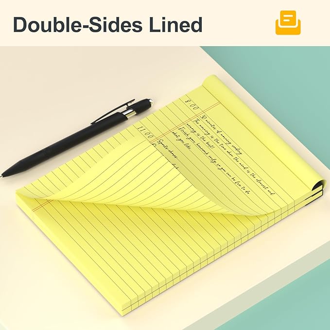 8 Pack Yellow Legal Pads 5x8 Small Note Pads 240 Sheets Perforated Yellow Pads Paper Narrow Ruled Writing Pad 80gsm Premium Thick Paper College Ruled Legal Notepads for Students, Office, Business