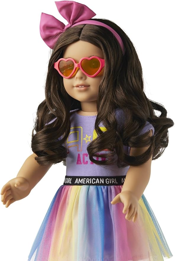 American Girl Truly Me 18-inch Doll Accessories Rainbow Skirt, Pink Headband, and Heart-Shaped Sunglasses, For Ages 6+