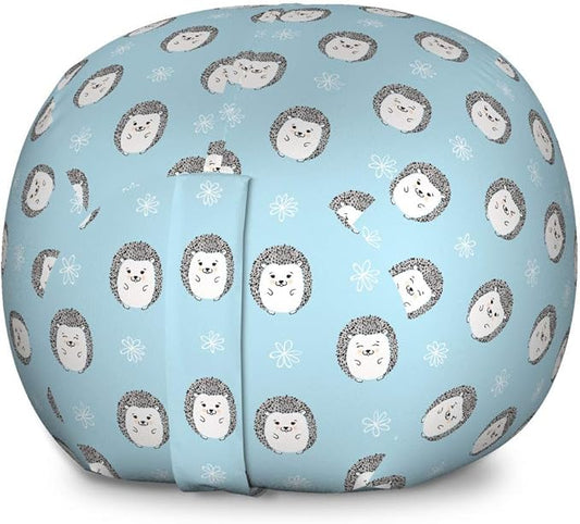 Ambesonne Hedgehog Storage Toy Bag Chair, Watercolor Artwork Smiling Happy Characters with White Daisies on Blue, Stuffed Animal Organizer Washable Bag, Large Size, Blue Grey