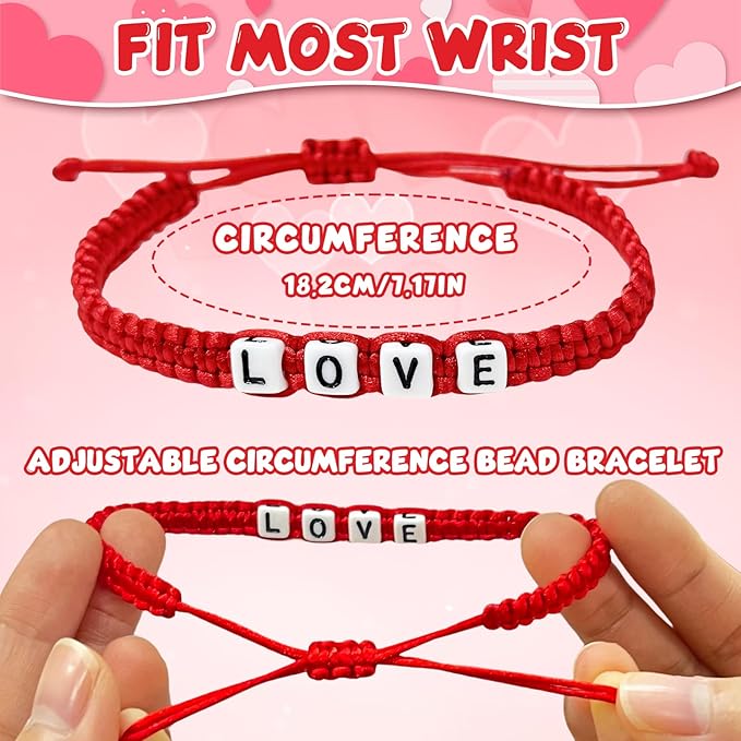 24Pack Kids Valentines Day Cards, Valentine Cards with Bead Bracelets, Valentines Day Gifts for Kids Classroom Prizes, Valentine School Exchange Gifts, Valentine’s Day Class Favors, Friendship Cards