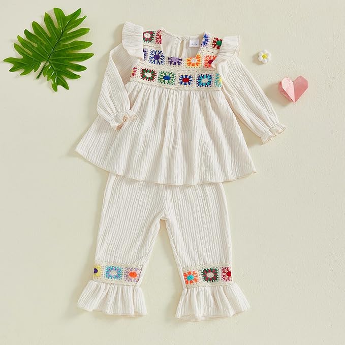 6M-5T Little Girl Clothes Boho Outfit Straps Hearts Shirts Cami Tank Tops Wide Leg Pants Baby Girl Summer Clothes