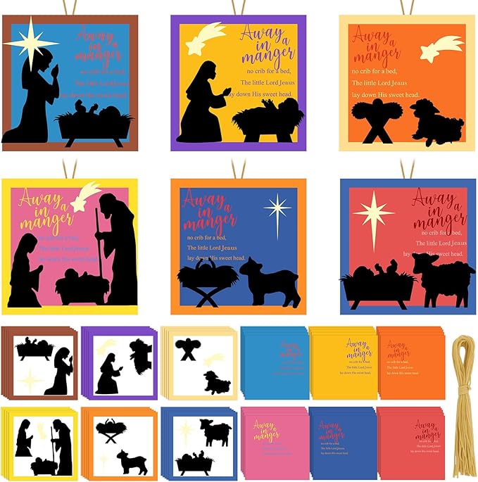 30 Pcs Nativity Crafts for Kids Away in a Manger Ornament Craft Kit Religious Crafts for Kids Christmas Tree Ornaments Jesus Birth DIY Nativity Christmas Activities Classroom Party Favors
