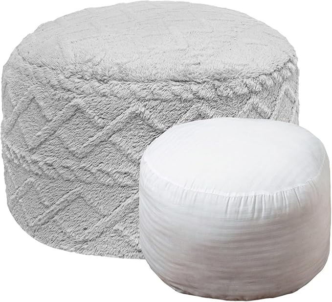 Pouf Ottoman Stuffed 20x20x12 Inches Floor Pouf Plush Fiber Ottoman Foot Rest Under Desk Foot Stool for Living Room Bedroom (Light Gray Pouf with Filler)