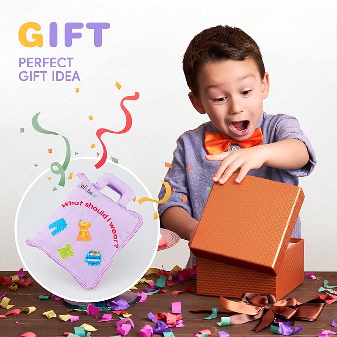 Jollybaby Quiet Book for Kids, Toddler Travel Toys Felt Busy Book Preschool Learning Montessori Toddler Quiet Book 10 Page Activity Book for 2 3 4 Year Old Girls(Purple)