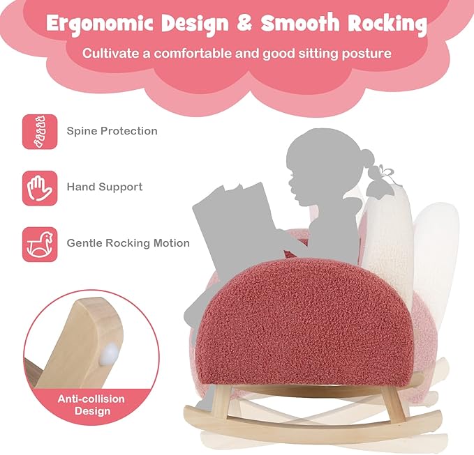 Costzon Kids Sofa, Red, Rocking Chair with Solid Wood Frames, Plush Fabric, Anti-Tip Design for Kids Room, Nursery, Playroom, Preschool, Birthday Gift for Boys Girls, Toddler Furniture Armchair