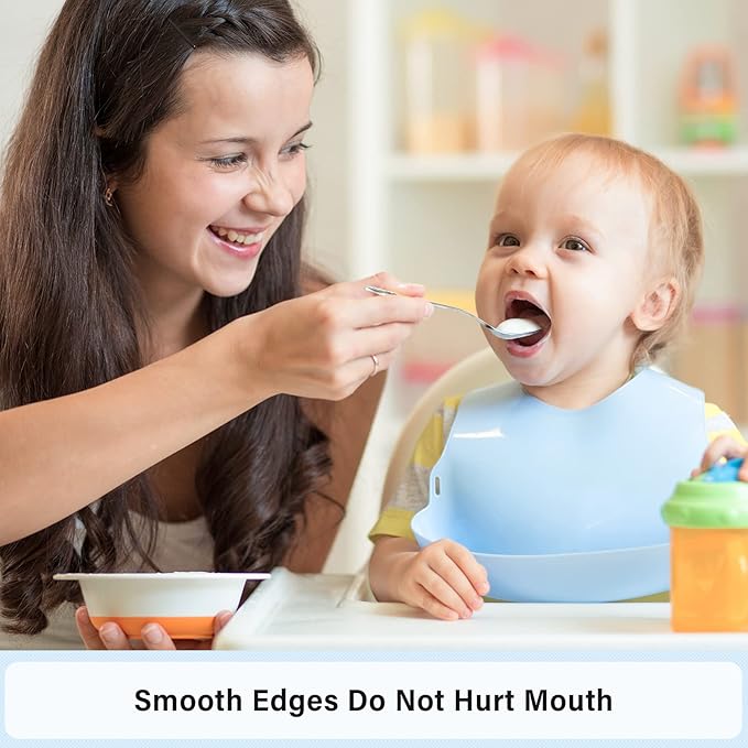 24 Pieces Stainless Steel Kids Silverware Bulk Toddler Metal Utensils Silverware Children's Safe Flatware 12 Set Preschool Toddler Kids Forks and Spoons(Silver)