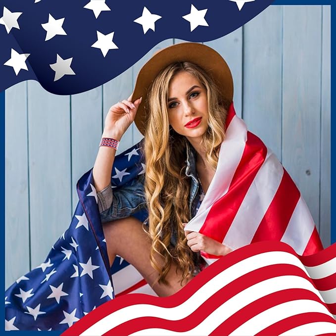 48 Pieces American Flag Slap Bracelets Bulk - 10 Assorted Designs Patriotic Snap Bands, USA Themed Party Favors for Kids and Adults, Fourth of July Accessories, Goodie Bag Fillers, Classroom Prizes