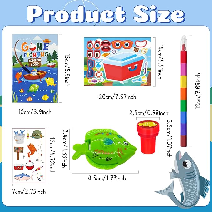 72 Pcs Gone Fishing Party Coloring Book with Crayons Bulk,Summer Fishing Party Favors Goodie Bags Fillers,Little Fisherman Birthday Party Supplies Face Stickers Tattoo Prizes Gift for Summer Party