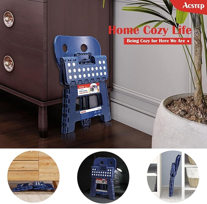 ACSTEP Folding Step Stool with Back Support for Kids,9" Kids Step Stool for Outdoor or Indoor Kitchen Step Stools and Bathroom Stool for Toddlers Boys Girls - Royal Blue, 10 Pack