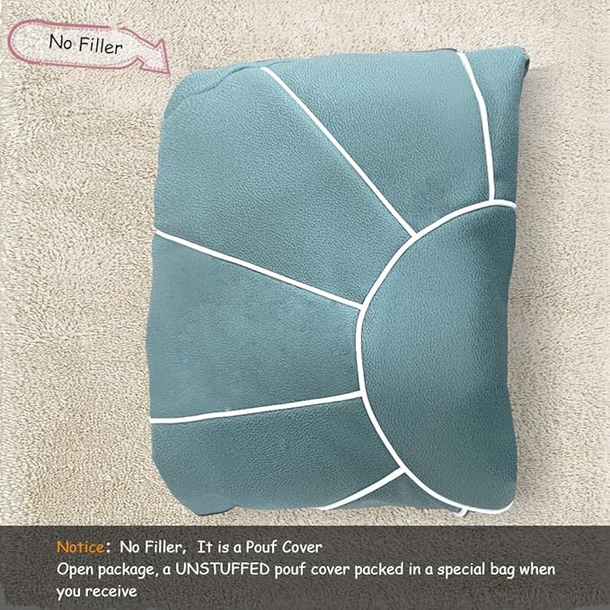 Louis Donné 21 Inch Unstuffed Moroccan Pouf Ottoman Cover, Handmade Faux Leather Foot Stool, Round Storage Poof Cover, Exotic Décor for Living Room Bedroom or Wedding Gifts (Blue)