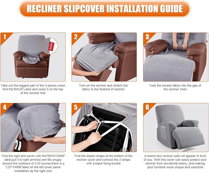 VANSOFY Recliner Chair Cover, 3-Pieces Stretch Recliner Covers for Recliner Chair Soft Reclining Chair Slipcover Furniture Protector for Dogs Cats(Light Gray)