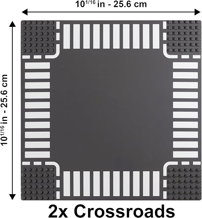 Apostrophe Games Road Baseplate – Premium Building Blocks Base Plates Compatible with All Major Brands – 2pcs Baseplate Gray with Road Design – 2 Crossroads Base Plates