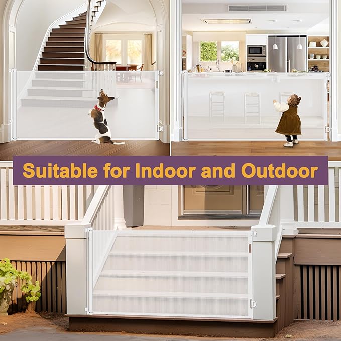 42" Tall X 100" Extra Wide Retractable Baby Gates for Large Openings Extra Tall Dog Gates for Doorway Tall Retractable Pet Gate Tall Mesh Gates for Kids Long Dog Gate for Indoor/Outdoor, White