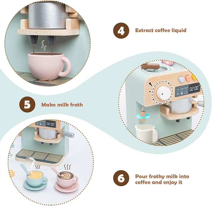 Kids Coffee Maker Playset, 23PCS Wooden Kitchen Toys, Play Kitchen Accessories for Toddler, Espresso Machine Playset Montessori Kitchen Toy, Gift for Boys and Girls 3 4 5 Years