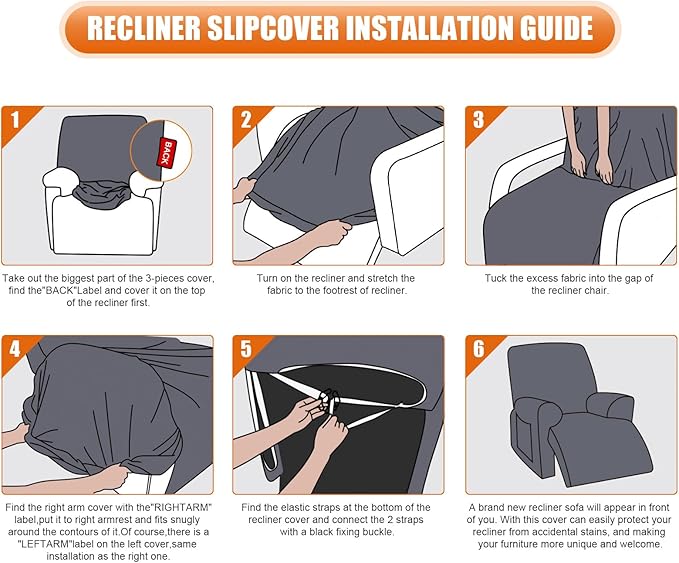VANSOFY Recliner Chair Covers, 3-Pieces Stretch Recliner Covers for Recliner Chair Soft Reclining Chair Slipcover Furniture Protector for Dogs Cats(Charcoal Gray)