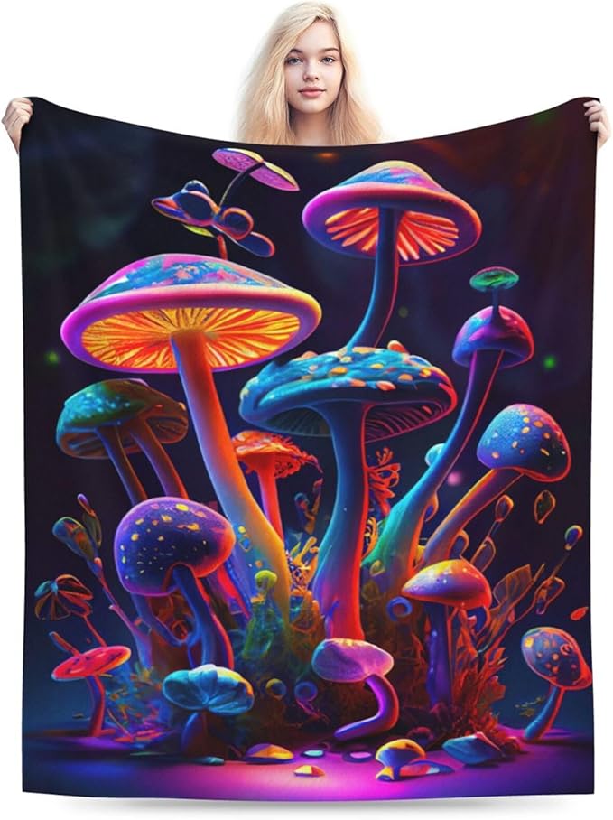 Mushroom Throw Blanket Colorful Mushroom Plush Fleece Soft Cozy Mushroom Gifts Blanket for Kids Girls Adults Couch Bed Chair Office Dorm Decor 40''X50''