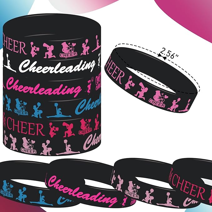 48 Pcs Cheer Party Favors Rubber Bracelets Silicone Wristbands,Cheerleading Party Favors Supplies Decorations for Cheer Team and Cheerleaders