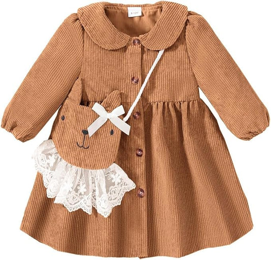 Mioglrie Toddler Baby Girl Dress 2T 3T 6 12 18 24 Months Fall Winter Clothes Outfits Dresses with Cute Satchel for Baby