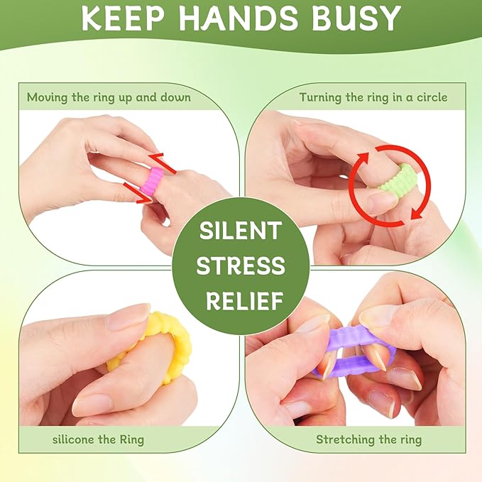 22Pcs Fidget Sensory Toys with Fidget Rings - for Anxiety Fidget Toys Bracelet for Kids Calming Sensory Toys for Kids With Autism Quiet Anxiety Relief Calm Down Fidgets Toys for Classroom Party Favors