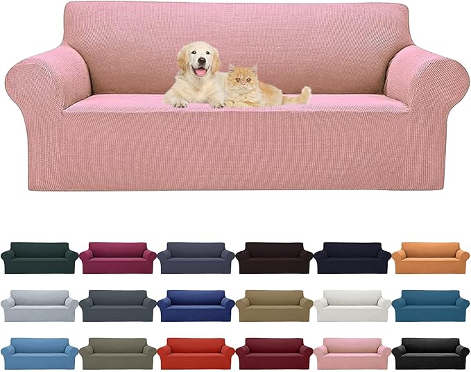 2025 New Stretch Oversized Sofa Slipcovers Couch Sofa Cover for 4 Seater Furniture Protector Covers with Elastic Bottom Jacquard Fabric Small Checks for Pets, Kids - Dusty Pink