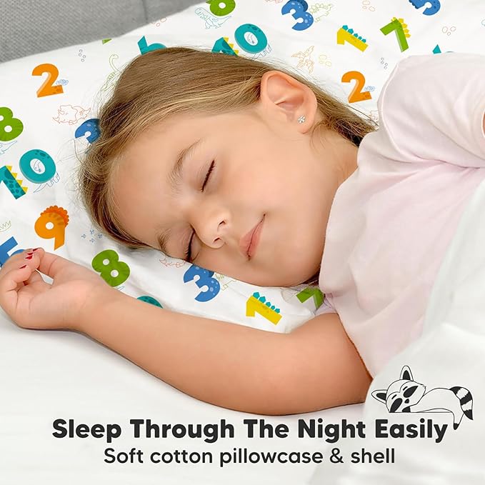 Toddler Pillow with Pillowcase - 13x18 My Little Dreamy Pillow, Organic Cotton Toddler Pillows for Sleeping, Kids Pillow, Travel Pillows, Mini Pillow, Nursery Pillow, Toddler Bed Pillow (Dino123)