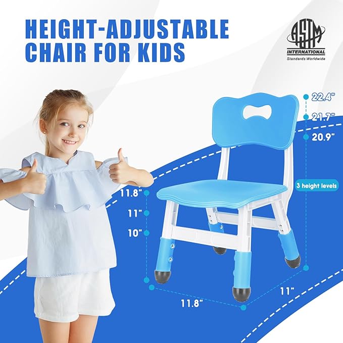 Kids Adjustable Chair with 3 Height Levels，Toddler Chair for Desk and Play, Suitable for Indoor and Outdoor Kids Activities