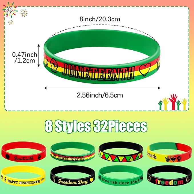 64PCS Happy Juneteenth Day Party Favors Supplies Freedom Day Button Badges Pins Silicone Bracelets for African American Juneteenth Free-ish Since 1865 Party Decorations Bag Stuff Fillers