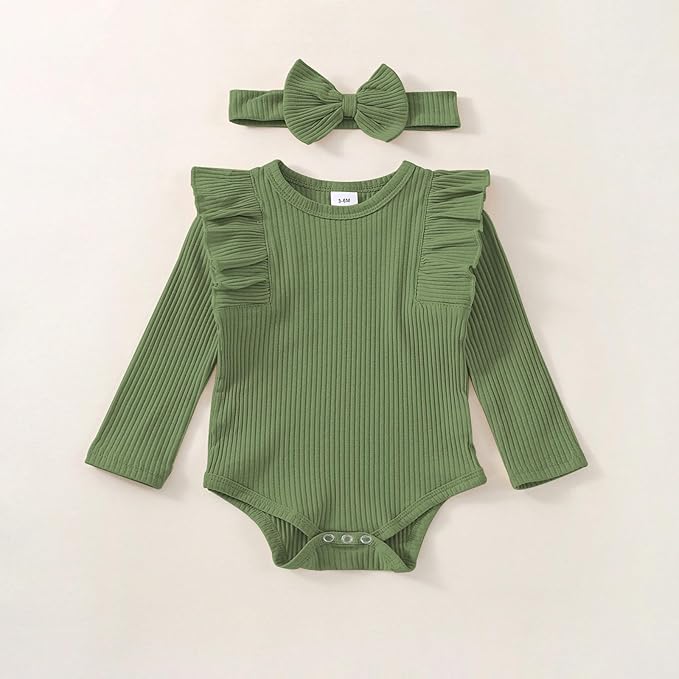 Baby Girl Clothes Newborn Infant Fall Winter Outifts Ribbed Ruffle Long Sleeve Romper Pant Outfit Set 3pcs 0-18Months