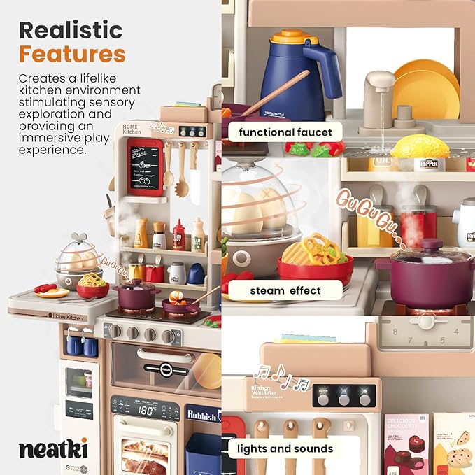 72-Piece Kids' Kitchen Playset, 27.16 x 10.62 x 36.61 inches, Interactive Toy for Toddlers, Realistic Design & Educational Fun for Ages 3 and Up (Light Brown 72)