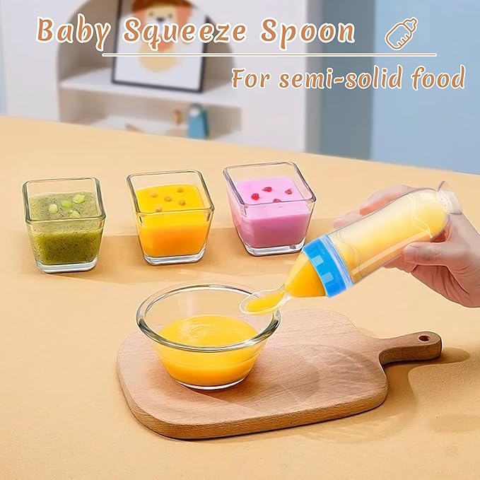 Baby Food Feeder Silicone Baby Food Dispensing Spoon-WAJIAYON, 3 oz Squeeze Feeding Spoons with Suction Cup for Boys Girl Kids Toddlers - Self Feeding Bottle Spoon -Yellow