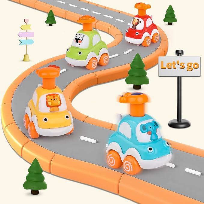Amy&Benton Toddler Toy Cars Baby Toy Cars Press and Go Cars for Toddlers 1-3 Animal Cars Toy Cars for Boys 1 Year Old 1st Birthday Gifts 1-2 Years Old Boys Push Go Car Toys for 6-9-12-18 Months
