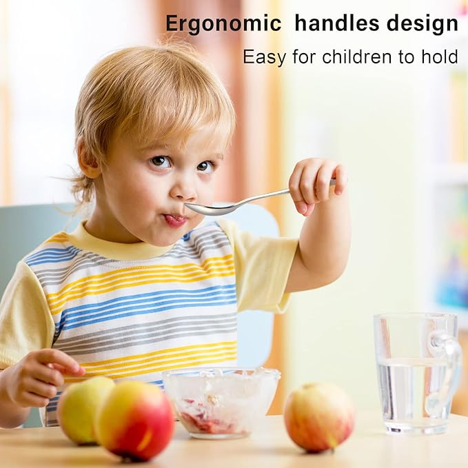 24 Pieces Stainless Steel Kids Silverware Bulk Toddler Metal Utensils Silverware Children's Safe Flatware 12 Set Preschool Toddler Kids Forks and Spoons(Silver)