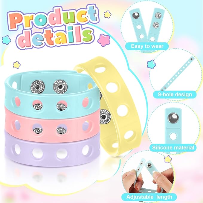 Aoriher 20 Pieces Silicone Charm Bracelets Kids Valentine's Day Silicone Wristband Gift Adjustable Rubber Bracelet with Holes for Shoe Charm First Day of School Party Favors(Macaron Color)