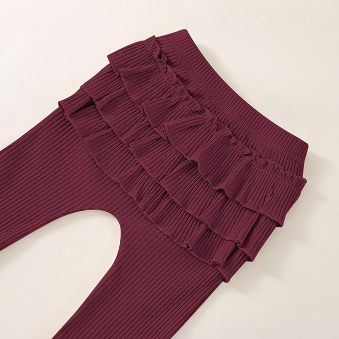 Baby Girl Clothes Newborn Infant Fall Winter Outifts Ribbed Ruffle Long Sleeve Romper Pant Outfit Set 3pcs 0-18Months