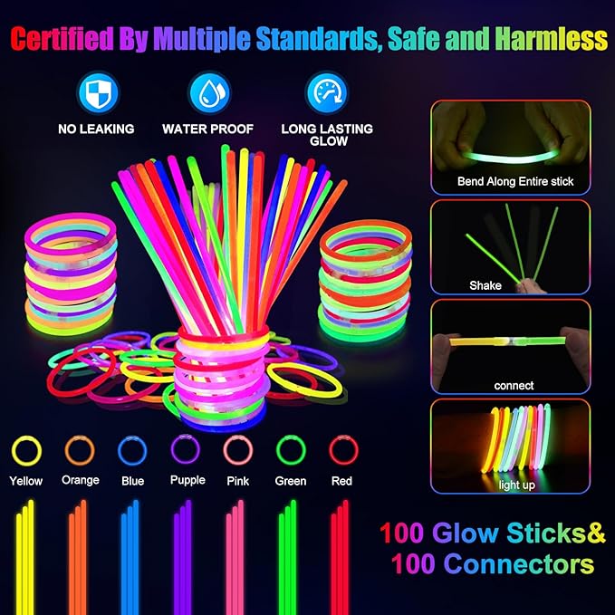 248 PCS Glow Party Supplies,New Year Party Favors 24PCS Foam Glow Sticks, 24PCS LED Glasses and 200PCS Glow Sticks Bracelets, Neon Party Favors for Glow Party, Wedding,Concert,Raves and Birthday