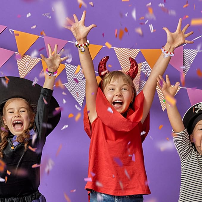 15PCs Halloween Bracelets Girls Boys Bracelets with Pumpkin Ghost Eyeball Clown Wizard Hat Skeleton Cat Halloween Pendants for Halloween Party Favors