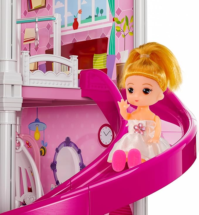 TEMI Villa Toys for 3 4 5 6 7 8 Years Old Girls - 3 Storeys 8 Rooms, Indoor Playset with 2 Dolls Toy Figures, Toys Furniture and Accessories, Pretend Girls Plays, Building Toys, Gifts Toy