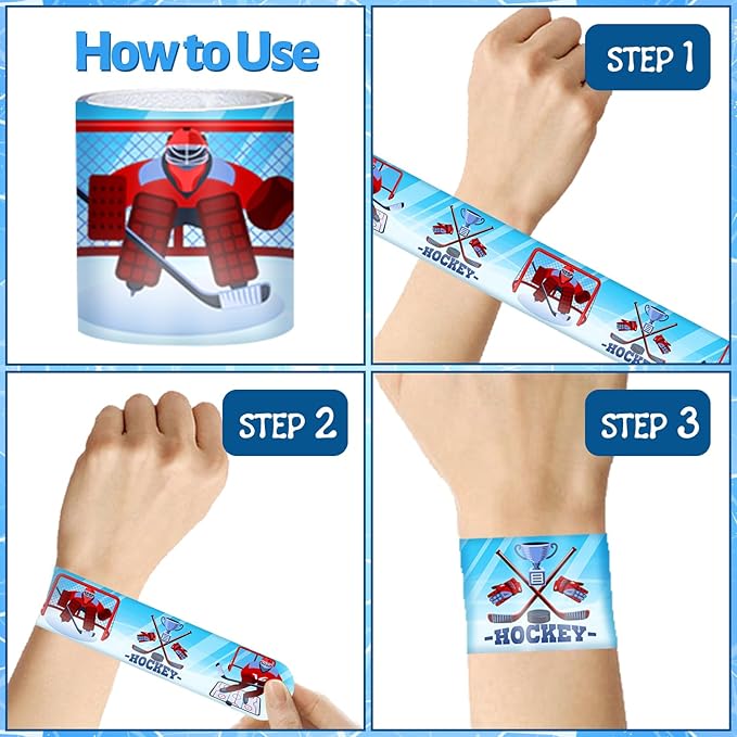 48 PCS Ice Hockey Slap Bracelets Party Favors Ice Hockey Wristbands Bracelets Goodie Bag Fillers for Ice Hockey Birthday Decorations Supplies for Class Reward Prizes Gift for Kids Party Favors