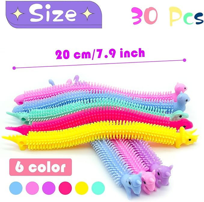 30 PCS Stretchy Fidget Toy,Sensory Fidget Worm Stretch Toys,Muticolor Stretchy Strings Toy for Stress Relief, Valentine's Day Easter Day Gift,Kids or Adults,Boys,Girls,Calming Party Favors