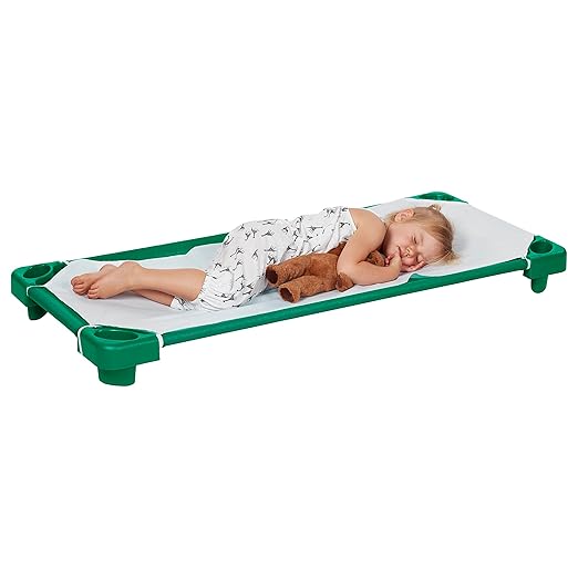 ECR4Kids Stackable Kiddie Cot, Ready-to-Assemble, Standard Size, Classroom Furniture, Green, 6-Pack