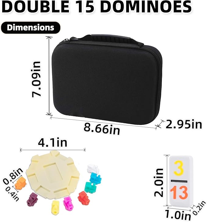 Mexican Train Dominoes Set Double 15,Double Fifteen Dominoes with 136 Colored Tiles,Number Dominos for Adults Family Board Games with Lightweight EVA Case Portable for Travel Camping