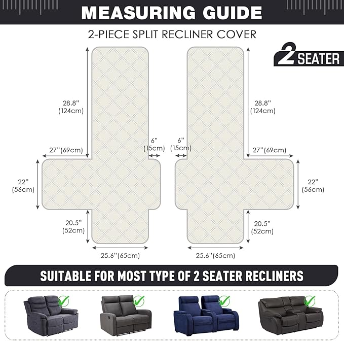 TAOCOCO 100% Waterproof Loveseat Recliner Cover, Non Slip Split Recliner Couch Cover with Elastic Straps, Washable Reclining Sofa Cover Furniture Protector for Kids, Pets(2 Seater, Charcoal Gray)