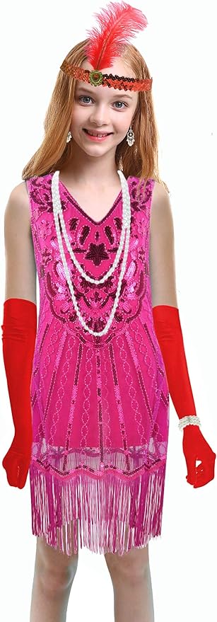 1920's Sequins Flapper Dress Children's Day Gift Party Halloween Costumes for Girls Accessories Set