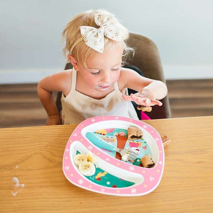 The First Years Peppa Pig Toddler Dinnerware Set - Includes Toddler Plate, Divided Bowl, and Toddler Utensils - Dishwasher Safe Toddler Feeding Supplies Made Without BPA - 4 Count