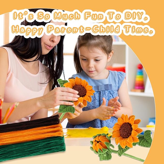 430PCS Pipe Cleaners Chenille Stem Craft Flower Supplies, Pipe Cleaner Flowers Crafts, Pipe Cleaner Sunflowers Kit with Instructions, 3 Colors Pipe Cleaners Set for DIY Art Craft Decorations-5 flowers